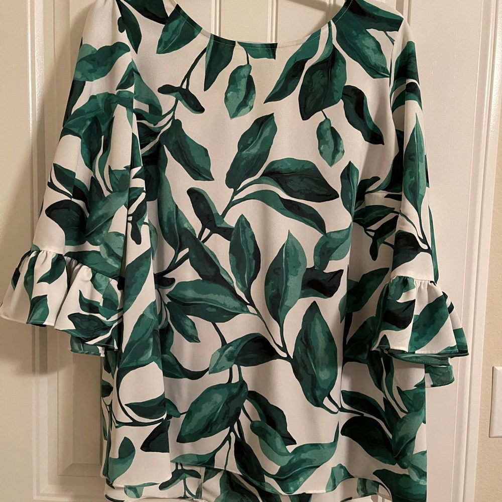Alfani Bell Sleeve Palm Leaf Top